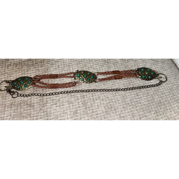 Chico's Belt Faux Turquoise Gem Gold Tone‎ Link Adjustable Western Boho Belt - Picture 3 of 5
